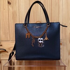 Karl Lagerfeld Black Tote with Gold Charms
